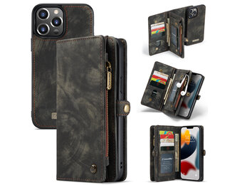 Caseme - vintage 2 in 1 portemonnee hoes - iPhone 13 Pro - Zwart