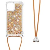 iPhone 13 Mini Backcover hoes Glitter Goud met koord