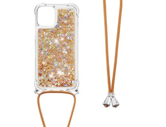 Lunso - Backcover hoes met koord - iPhone 13 Mini - Glitter Goud