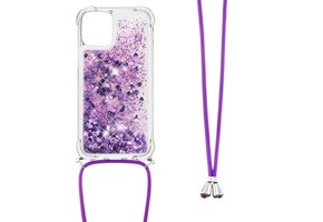 Lunso - Backcover hoes met koord - iPhone 13 Mini - Glitter Paars