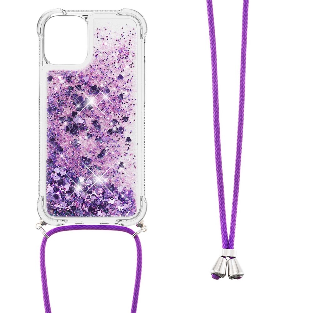 iPhone 13 Mini Backcover hoes Glitter Paars met koord