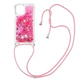iPhone 13 Mini Backcover hoes Glitter Roze met koord