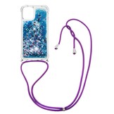 iPhone 13 Mini Backcover hoes Glitter Blauw met koord