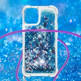 iPhone 13 Mini Backcover hoes Glitter Blauw met koord