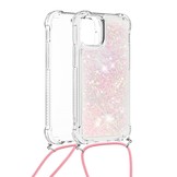 iPhone 13 Mini Backcover hoes Glitter Rose Zilver met koord