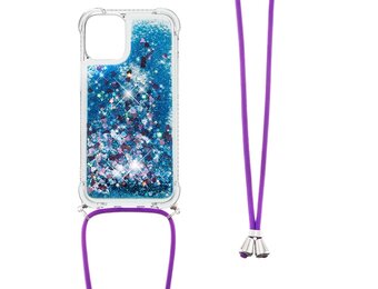 Lunso - Backcover hoes met koord - iPhone 13 Pro Max - Glitter Blauw