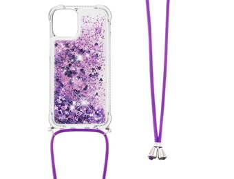 Lunso - Backcover hoes met koord - iPhone 13 Pro Max - Glitter Paars