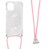 iPhone 13 Pro Max Backcover hoes Glitter Zilver met koord