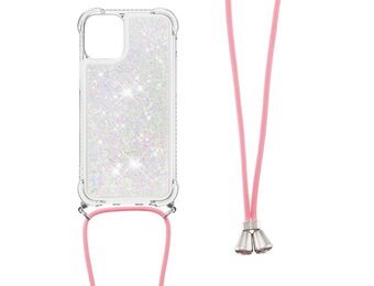 Lunso - Backcover hoes met koord - iPhone 13 Pro Max - Glitter Zilver