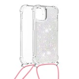 iPhone 13 Pro Max Backcover hoes Glitter Zilver met koord