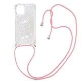 iPhone 13 Pro Max Backcover hoes Glitter Zilver met koord