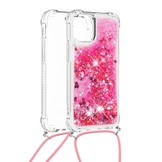 iPhone 13 Pro Max Backcover hoes Glitter Roze met koord