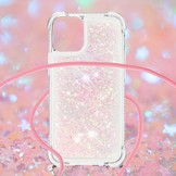 iPhone 13 Pro Max Backcover hoes Glitter Rose Zilver met koord