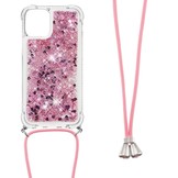 iPhone 13 Pro Backcover hoes Glitter Rose Goud met koord