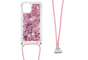Lunso - Backcover hoes met koord - iPhone 13 Pro - Glitter Rose Goud