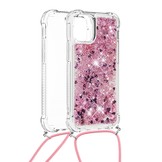 iPhone 13 Pro Backcover hoes Glitter Rose Goud met koord