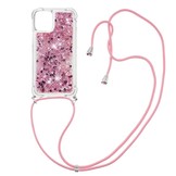 iPhone 13 Pro Backcover hoes Glitter Rose Goud met koord