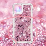 iPhone 13 Pro Backcover hoes Glitter Rose Goud met koord