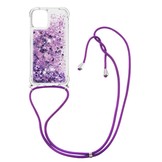 iPhone 13 Pro Backcover hoes Glitter Paars met koord