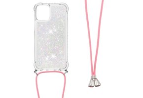 Lunso - Backcover hoes met koord - iPhone 13 Pro - Glitter Zilver