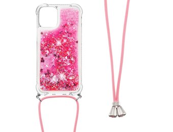 Lunso - Backcover hoes met koord - iPhone 13 Pro - Glitter Roze