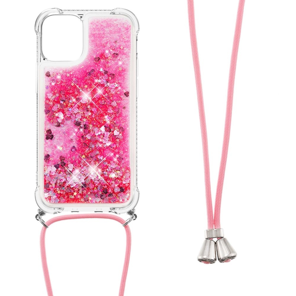 iPhone 13 Pro Backcover hoes Glitter Roze met koord