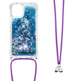 iPhone 13 Pro Backcover hoes Glitter Blauw met koord