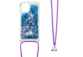 Lunso - Backcover hoes met koord - iPhone 13 Pro - Glitter Blauw