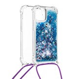 iPhone 13 Pro Backcover hoes Glitter Blauw met koord
