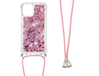 Lunso - Backcover hoes met koord - iPhone 13 - Glitter Rose Goud