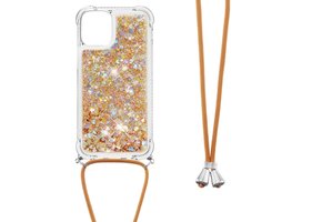 Lunso - Backcover hoes met koord - iPhone 13 - Glitter Goud