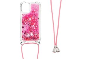 Lunso - Backcover hoes met koord - iPhone 13 - Glitter Roze