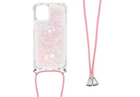 Lunso - Backcover hoes met koord - iPhone 13 - Glitter Rose Zilver