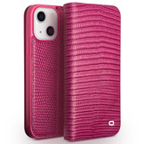 iPhone 13 echt lederen bookcase hoes Croco Roze