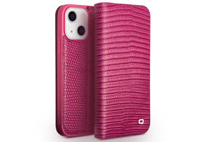 Qialino - lederen luxe bookcase hoes - iPhone 13 - Croco Roze