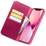 iPhone 13 echt lederen bookcase hoes Croco Roze