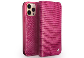 Qialino - lederen luxe bookcase hoes - iPhone 13 Pro - Croco Roze