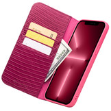 iPhone 13 Pro echt lederen bookcase hoes Croco Roze