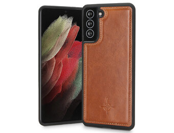 NorthLife - Samsung Galaxy S21 - Backcover hoesje Echt Leer - Cognac