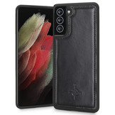Samsung Galaxy S21 Backcover hoesje Echt Leer - Zwart