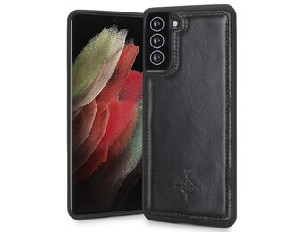 NorthLife - Samsung Galaxy S21 - Backcover hoesje Echt Leer - Zwart