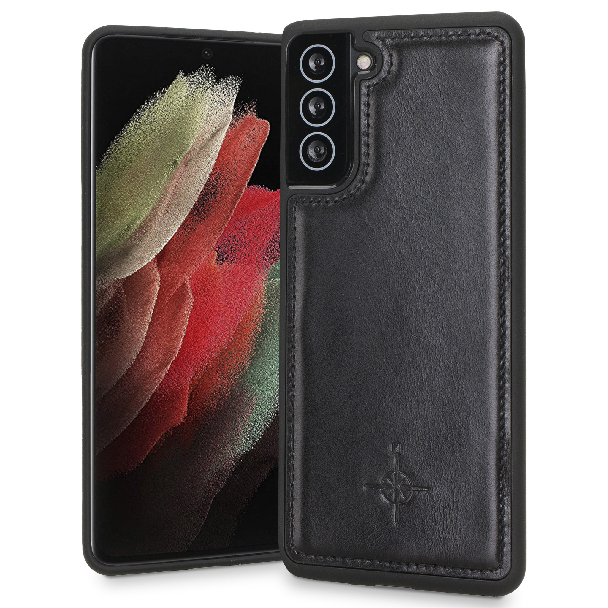 Samsung Galaxy S21 Backcover hoesje Echt Leer - Zwart