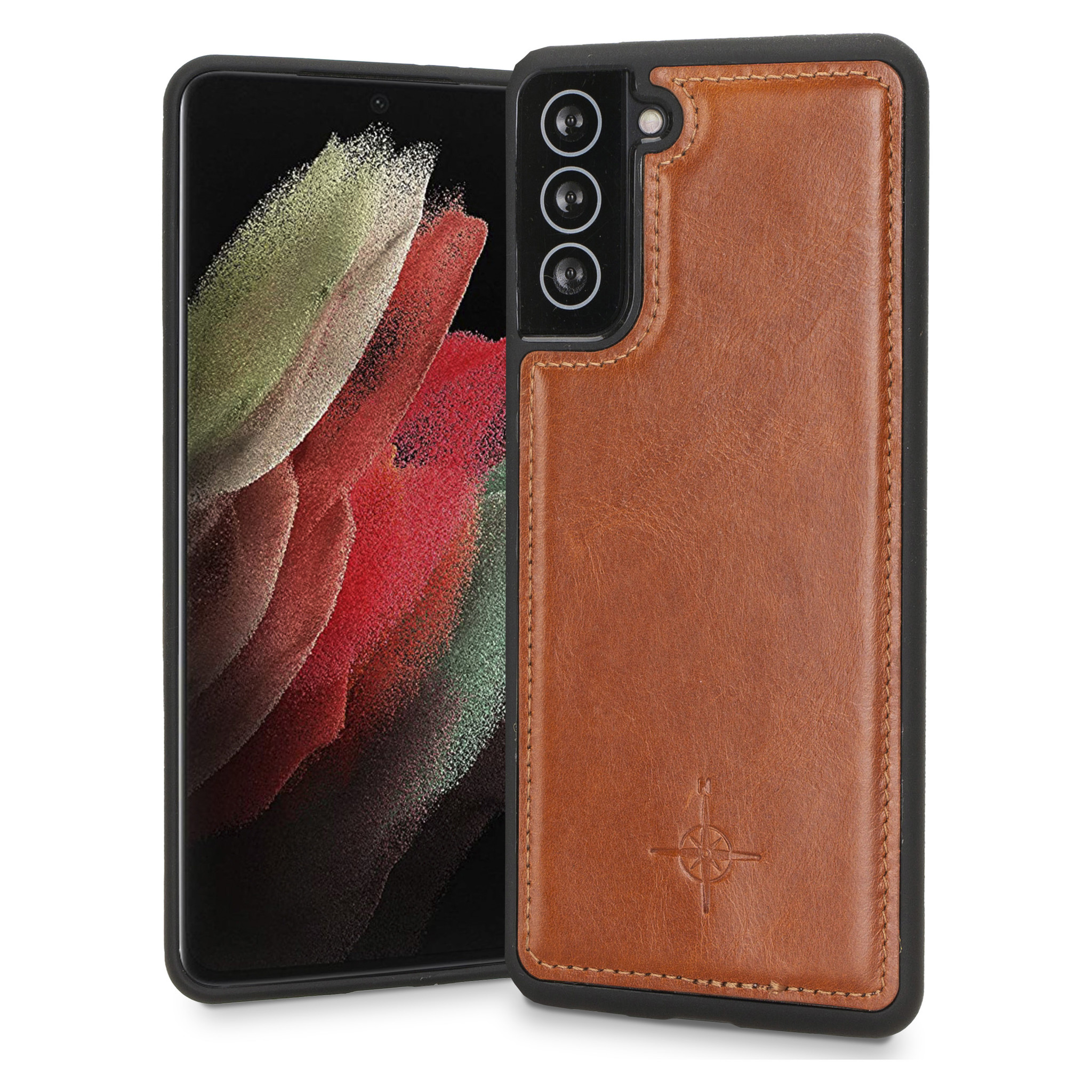 Samsung Galaxy S21 Plus Backcover hoesje Echt Leer - Cognac