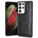 Samsung Galaxy S21 Ultra Backcover hoes hoesje Echt Leer - Zwart