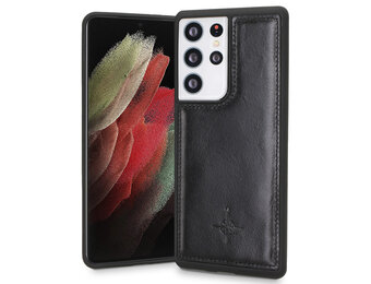 NorthLife - Samsung Galaxy S21 Ultra - Backcover hoesje Echt Leer - Zwart