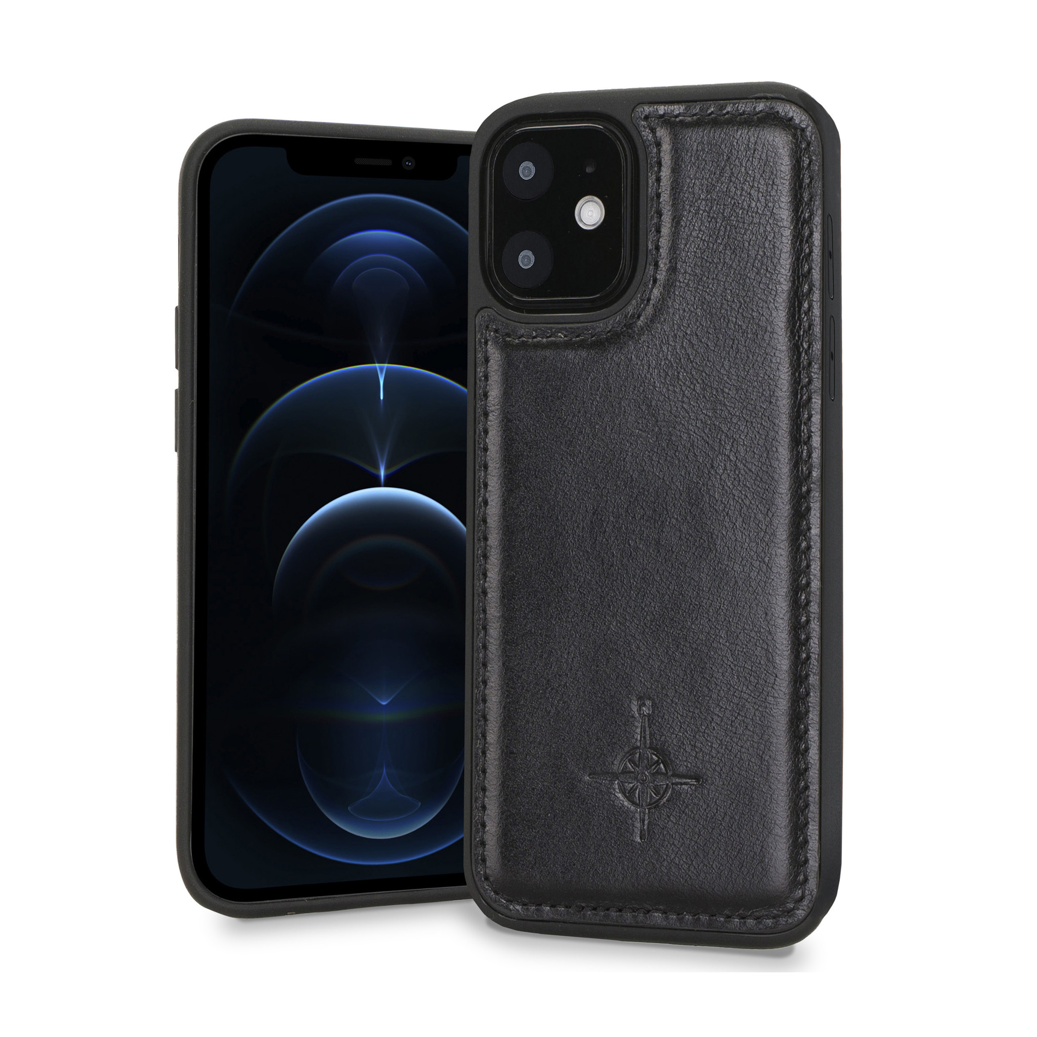 iPhone 12 Mini Leren Backcover hoes - Zwart