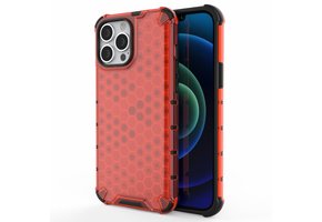 Lunso - Honinggraat Armor Backcover hoes - iPhone 13 Pro Max - Rood