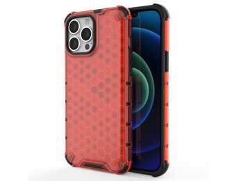 Lunso - Honinggraat Armor Backcover hoes - iPhone 13 Pro Max - Rood