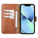 iPhone 13 lederen afneembare 2-in-1 bookcase hoes - Cognac