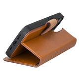 iPhone 13 lederen afneembare 2-in-1 bookcase hoes - Cognac